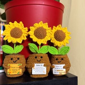 Crocheted Sunflower Plush Trio - Yellow & Brown